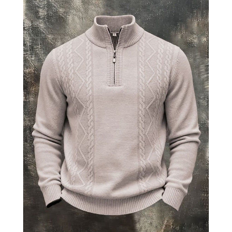 Simon | Sweter z dzianiny w warkocze z półzamkiem