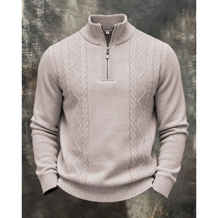 Simon | Sweter z dzianiny w warkocze z półzamkiem