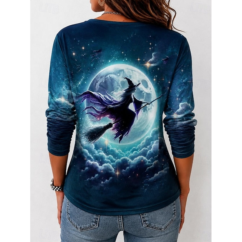Jesień | Graficzny T-shirt na Halloween z Długim Rękawem