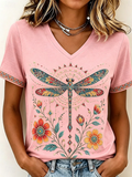 Yvette | T-shirt V-Neck z artystycznym motylem